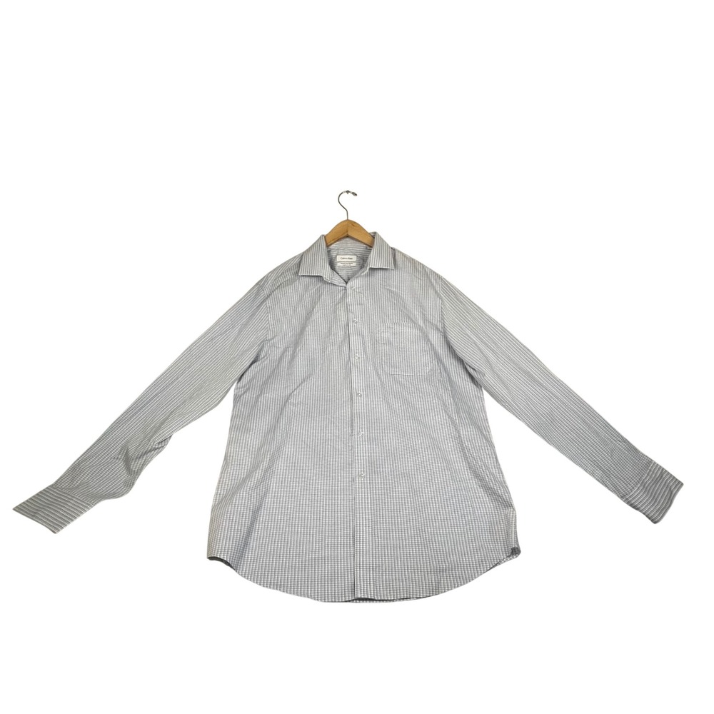 Calvin Klein Mens Regular Fit Wrinkle Free Stretch Blue Check Shirt 16-16.5 L